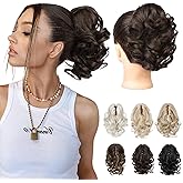 REECHO Ponytail Extension, 9" Claw Clip in Short Curly Wavy Pony Hair Extension Jaw Clip on Pony Tail HP001 Hairpiece for Women - Dark Chocolate Brown