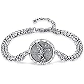 KINGWHYTE St Michael/St Christopher Bracelet Sterling Silver Men Adjustable Bracelet Religious Protection Jewelry Amulet Gift for Men Women with 7+2 Inch Stainless Steel Chain