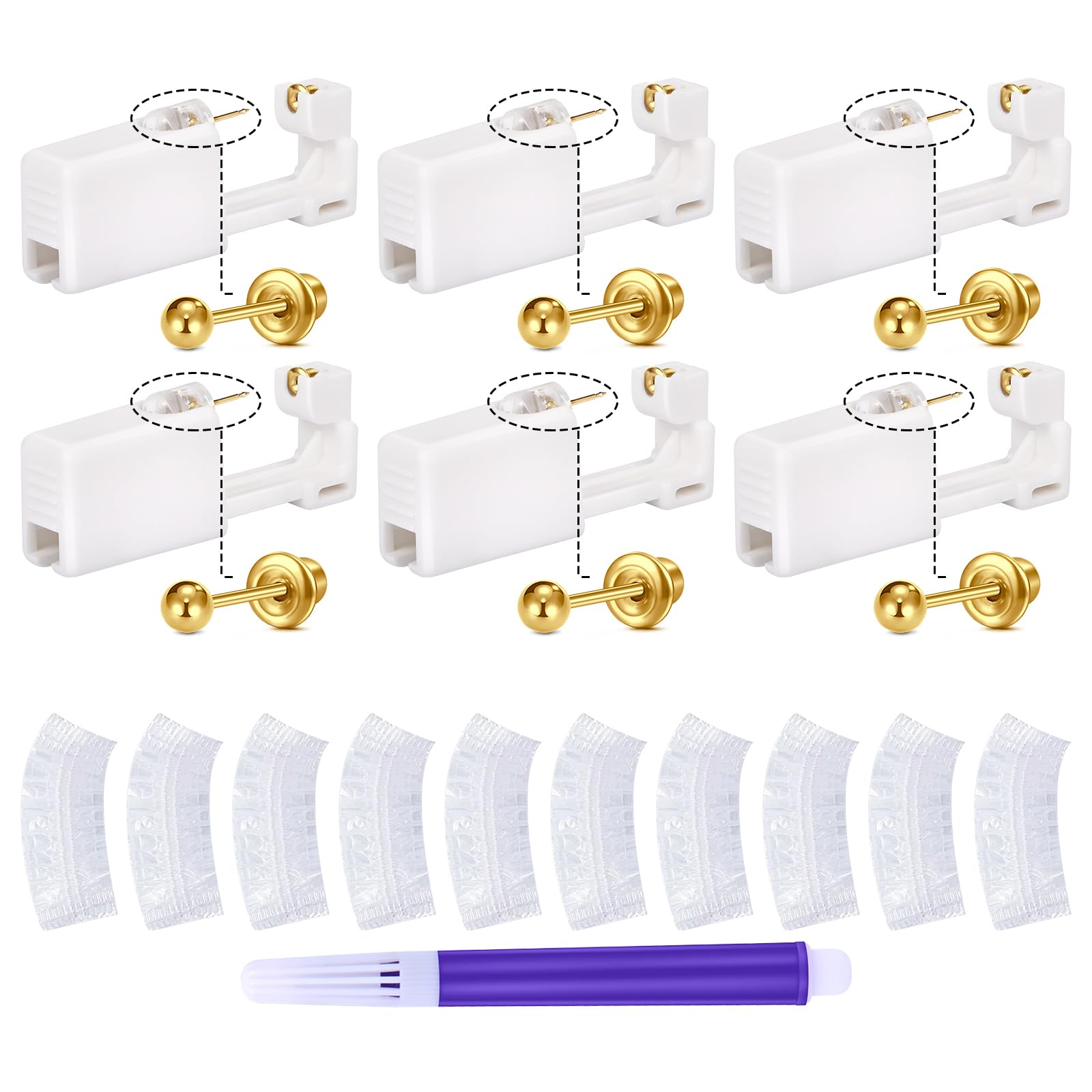 Photo 1 of QWALIT 3 Pairs Ear Piercing Kit Gold Ear Piercing Gun Kit Disposable Self Piercing Earrings at Home Earring Gun Piercing kits with Earring Studs Small Ball
