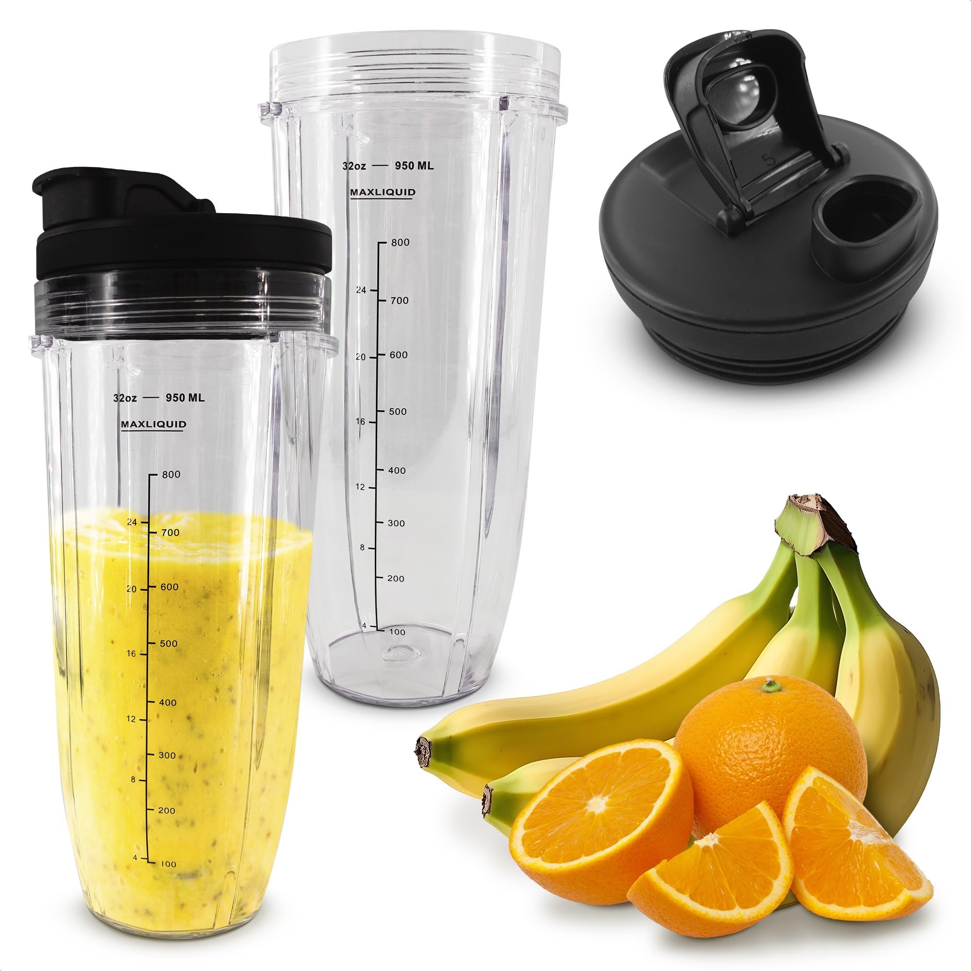 Photo 1 of 2 Pcs Ninja Cups for Blender 32Oz – Ninja Bullet Replacement Cups with Sip & Seal Lids – Fits BL480/BL450/480D, BN800/751/801/401, Auto IQ Series NN100/101/102, BL910 | SS101/151/401 | Twist-On Design
