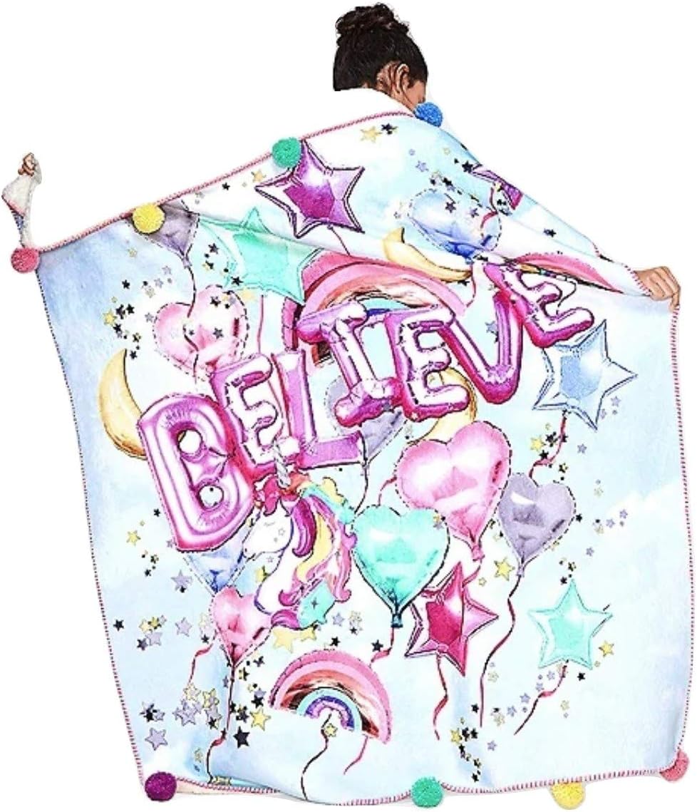 Justice Believe Balloons Pom Pom Blanket