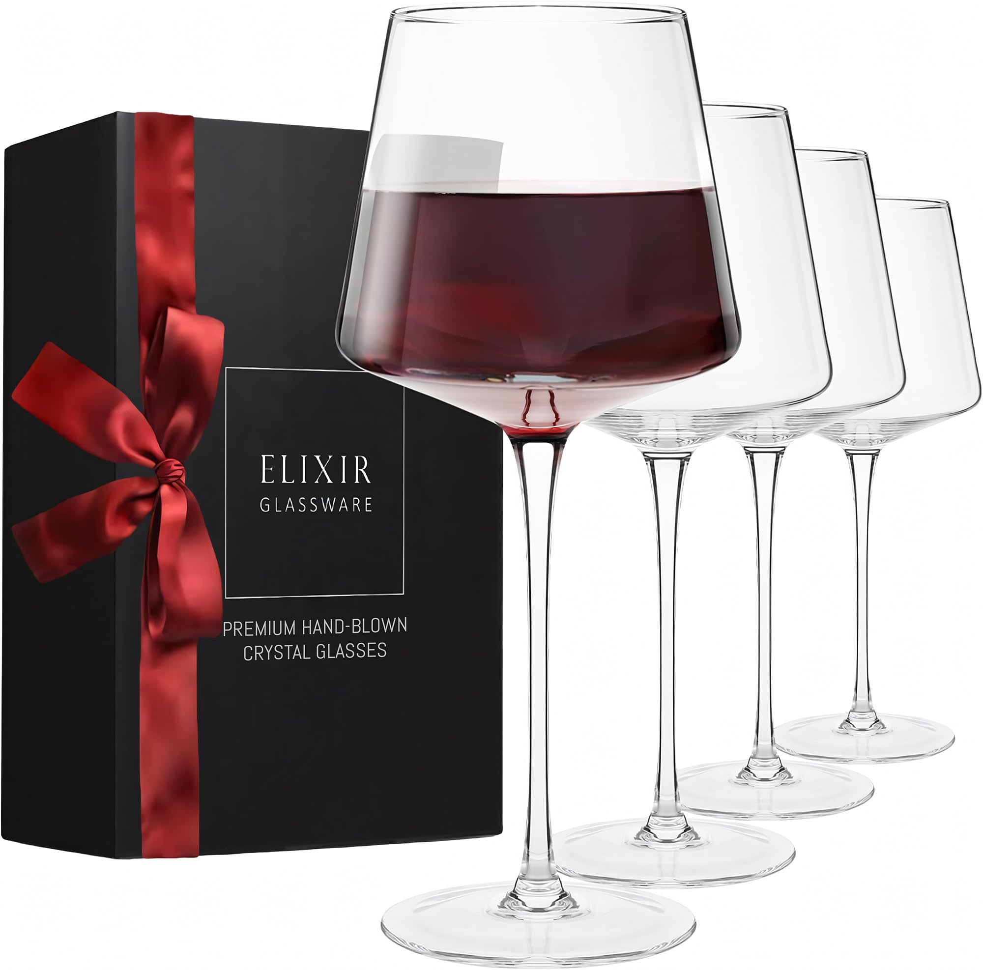 ELIXIR GLASSWARE Red Wine Glasses Set of 4-22 oz - Hand Blown Crystal Long Stem Glasses - Unique Large Wine Glasses with Stem Image