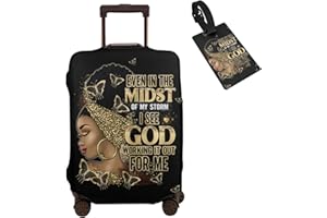 Hepmant Travel Suitcase Protector African American Woman Elastic Protective Washable Luggage Cover With Concealed Zipper Suitable 【M (for 22-24 inch luggage)】