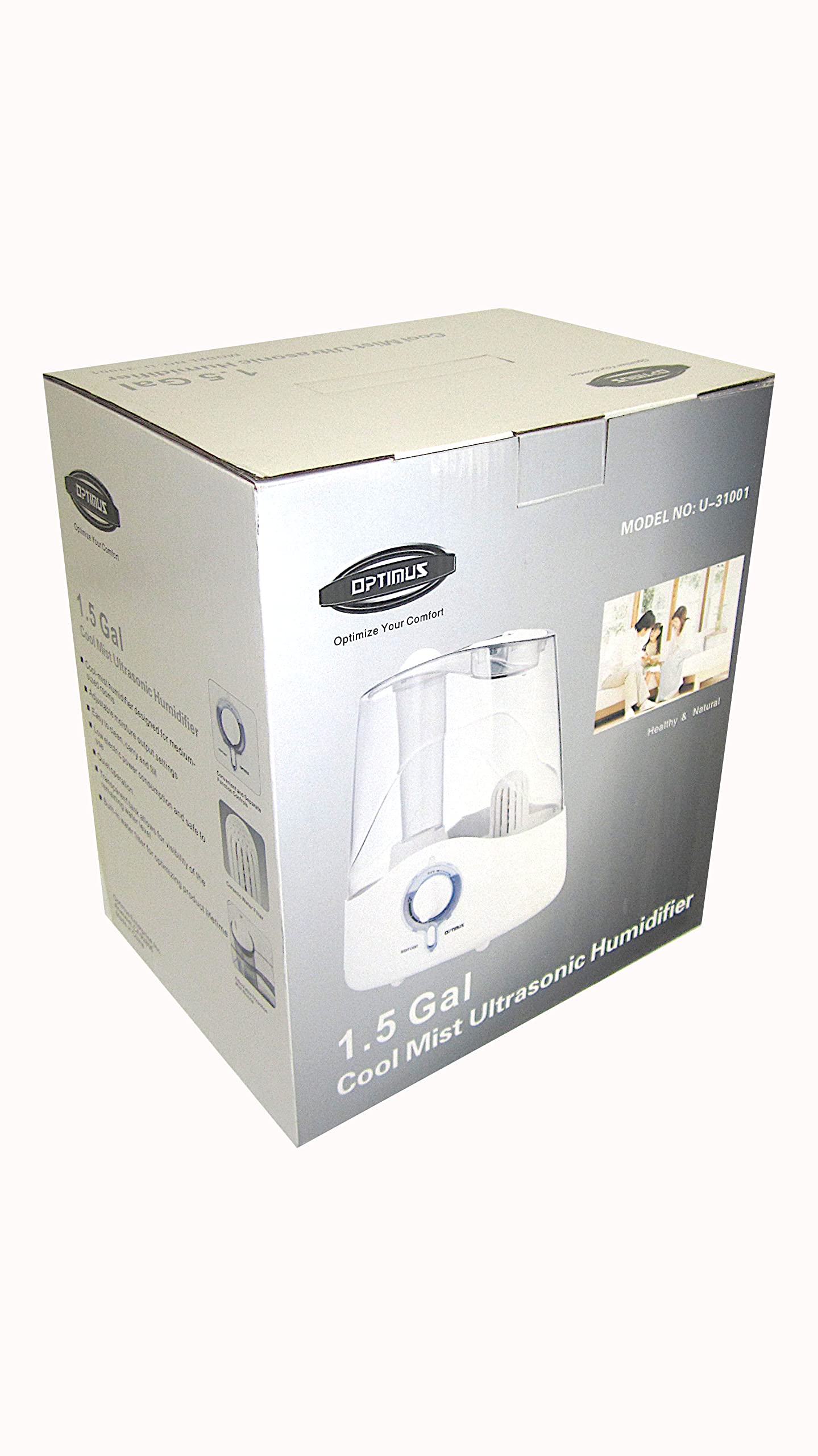 Optimus U-31001 1.5-Gallon Cool Mist Ultrasonic Humidifier, 1-Pack, White
