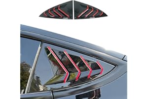 BoxCheer Rear Side Window Louvers Suitable for Tesla Model 3 2017-2024 Accessories Air Vent Scoop Shade Cover Sport Blinds - Bright Black & Red Edge