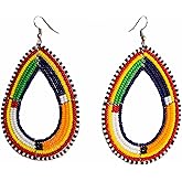 TEMBO AFRICA Maasai Beaded Earrings Handmade African Earrings Length: 3 Inches (with hooks) Boho Jewelry Gifts Handmade From Africa AE05