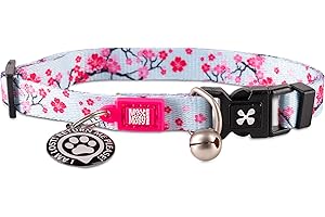 MAX & MOLLY URBAN PETS Max & Molly Cat & Kitten Collar with Bell & Breakaway Safety Buckle, Fun Style for Girl or Boy Cats & Kittens, Soft, Comfortable, Adjustable, Includes Gotcha QR Code Pet ID Tag, Cherry Bloom