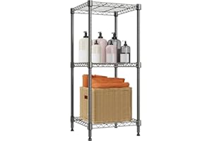 M MZG MZG 3 Tier Storage Rack Metal Wire Shelving Unit, Storage Standing Shelf Organizer for Laundry Bathroom Kitchen Pantry Closet Garage Basement Utility Room, Champagne Grey 11.8" D x 11.8" W x 26.3" H