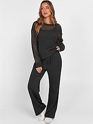 ANRABESS Womens 2 Piece Outfits Crochet Sheer Knit