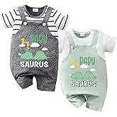 IURNXB 2-Pack Baby Dinosaur Romper Set Baby Saurus Short sleeve Overalls with Snap Bottoms Toddler Boy Girl Summer Outfit