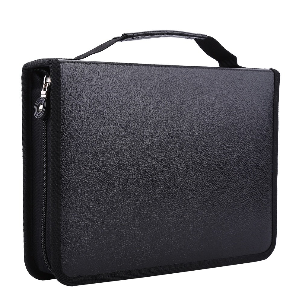 150 Slots PU Leather Fabric Pencil Case Large Capacity Zippered Pen Bag Pouch with Handle Strap Multi-Layer Art Pencils Storage Organizer Stationary Case (Color : Black)