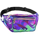 Holographic Fanny Pack Belt bag - Crossbody Waist Bag for Men or Women - Hands-Free, Waterproof Large Bumbag for Hiking, Running, and Travel (purple)