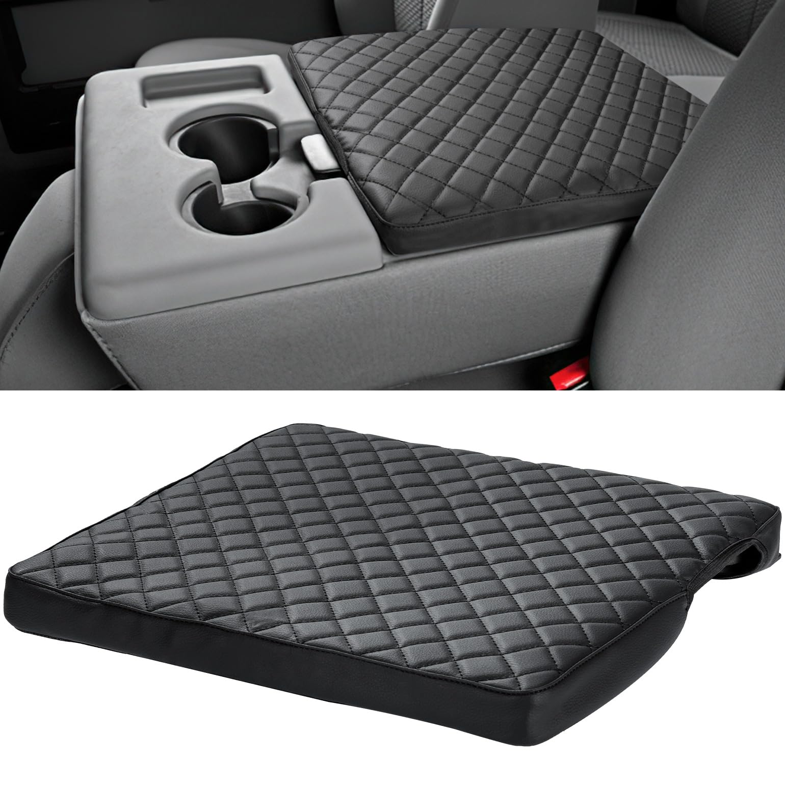 ISSYAUTO Center Console Cover Compatible with 2011-2016 Ford F250 F350 F450, 2011-2014 F150 with Jump Seat Console Leather Armrest Cover Center Console Cushion, Black (Jump Seat Only) Image