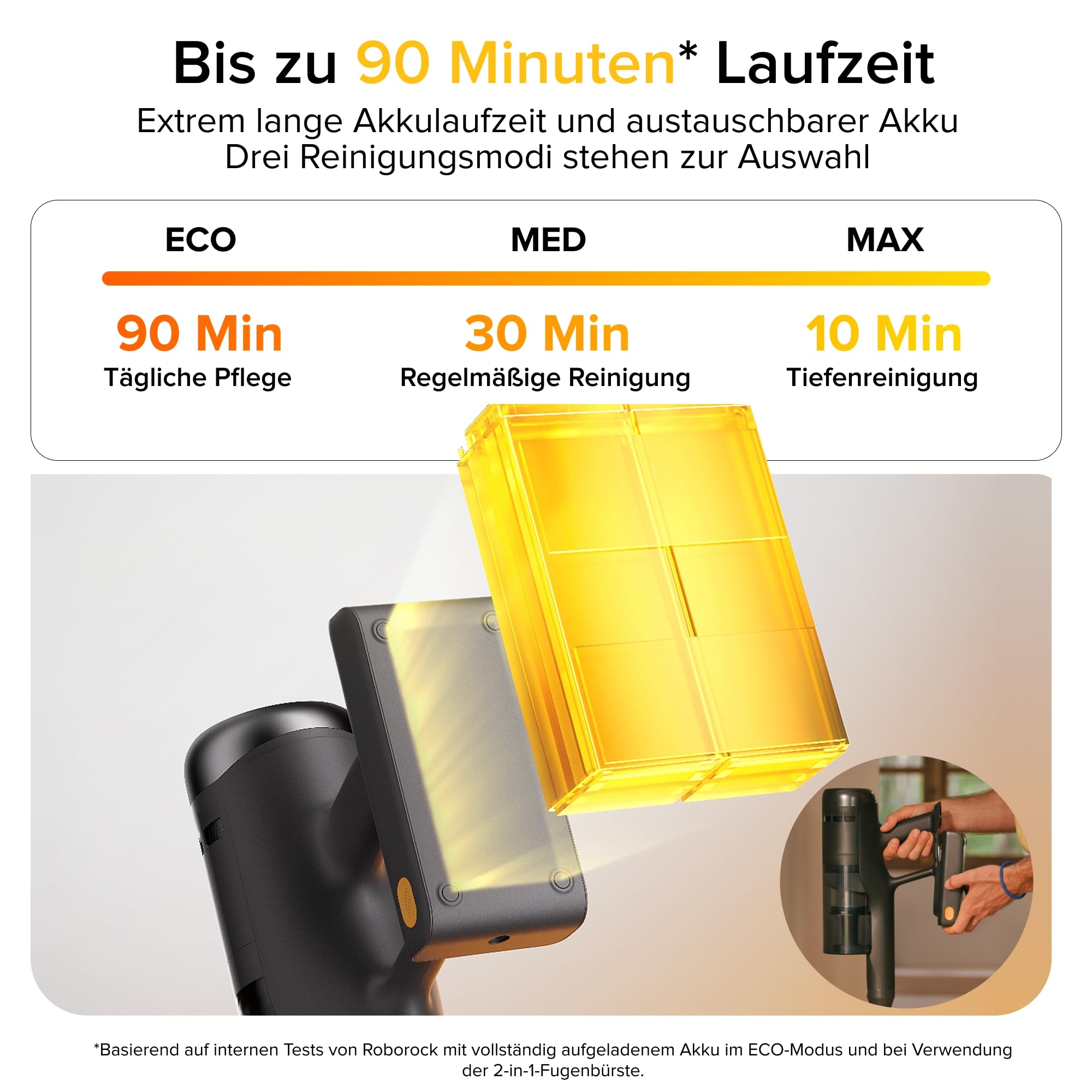 roborock H60 Ultra Akku Staubsauger, 210AW kraftvolle Saugleistung, 90 Min. Maximale Laufzeit, 90° Flexibler Saugrohr, Staubsauger kabellos, Anti-Tangle Bürste für Teppiche, Hartböden, Tierhaare, Auto 3