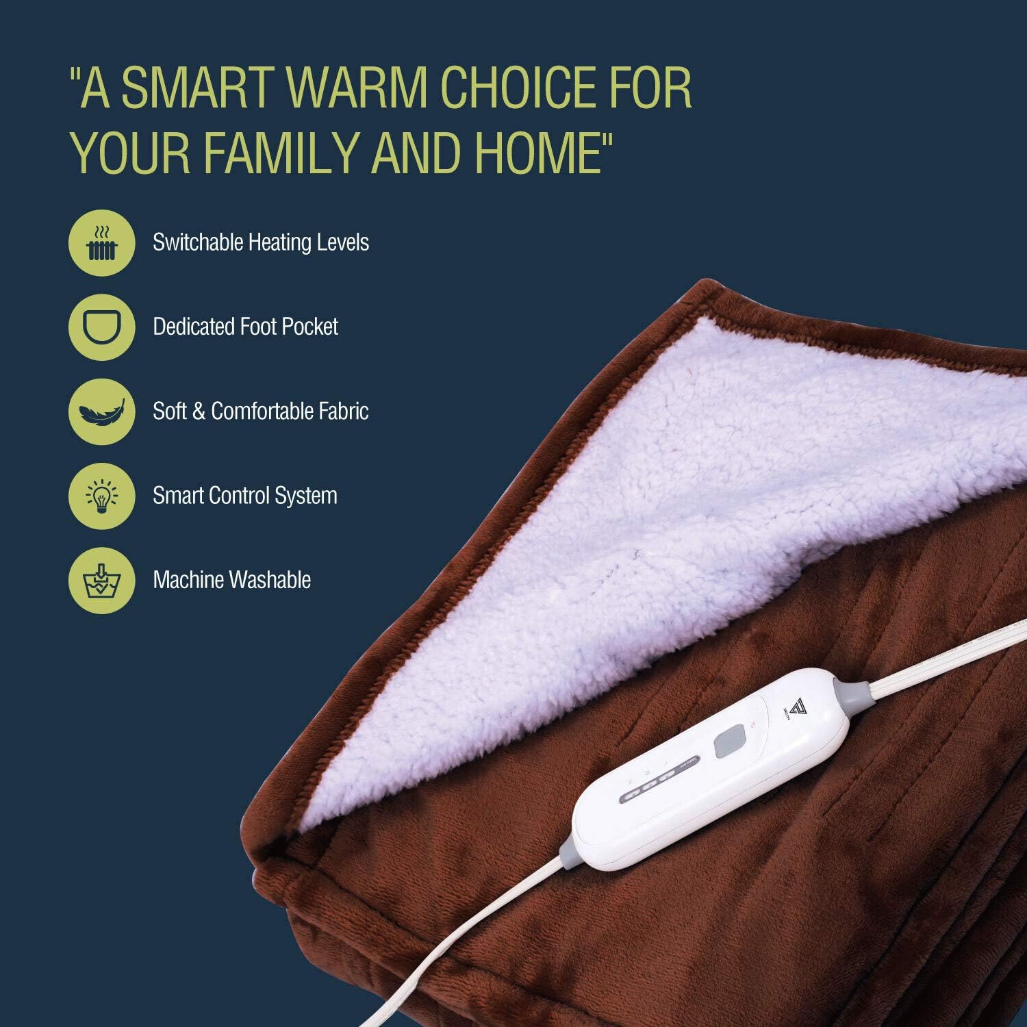 Electric Blanket Heated Throw w/ Foot Pocket & Sherpa - Auto Shut Off - Heating Blanket 50" x 60", ETL Certification with 3 Levels & Machine Washable: Kitchen & Dining