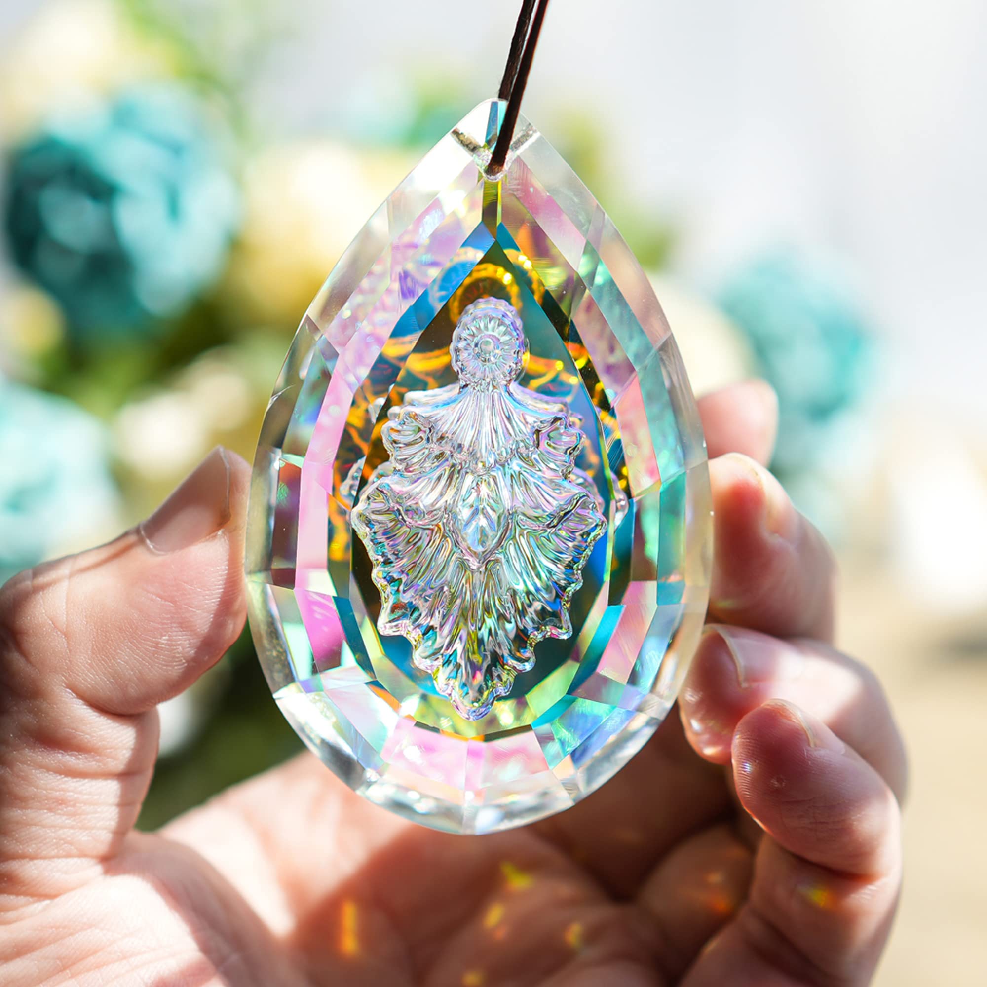 H&D HYALINE & DORA 89mm/3.5in Crystal Suncatchers for Windows,Hanging Glass Prism Sun Catcher for Garden Home Outdoor Decoration