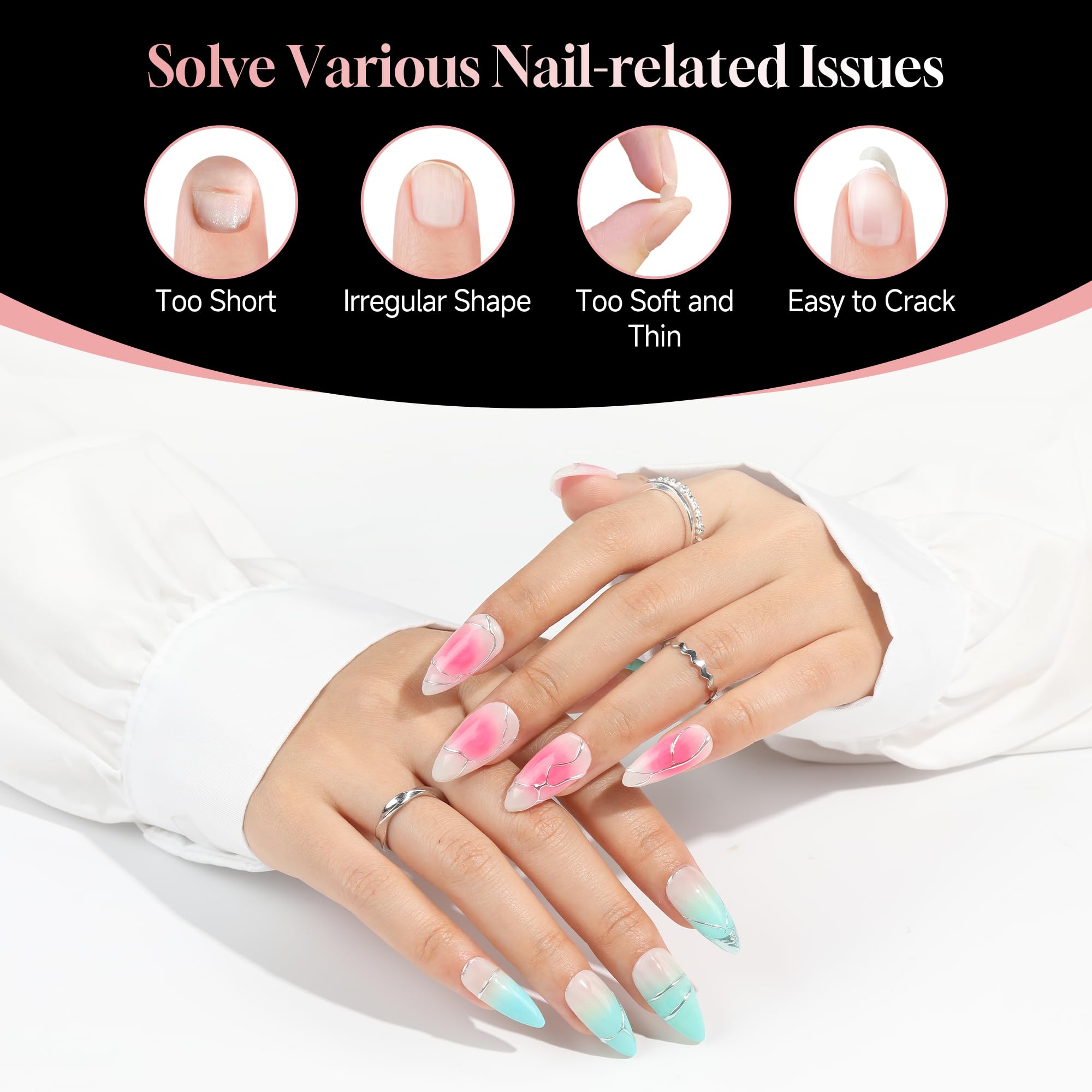 Luckyfairy Stiletto Nail Tips, 240 Pcs Pre-shaped Full Cover False Nails Acrylic Gel Nail Tips Clear Press on Tips Pre-buffed Stiletto Nails, for Nail Art Extension Salon Home DIY 12 Sizes - Image 6