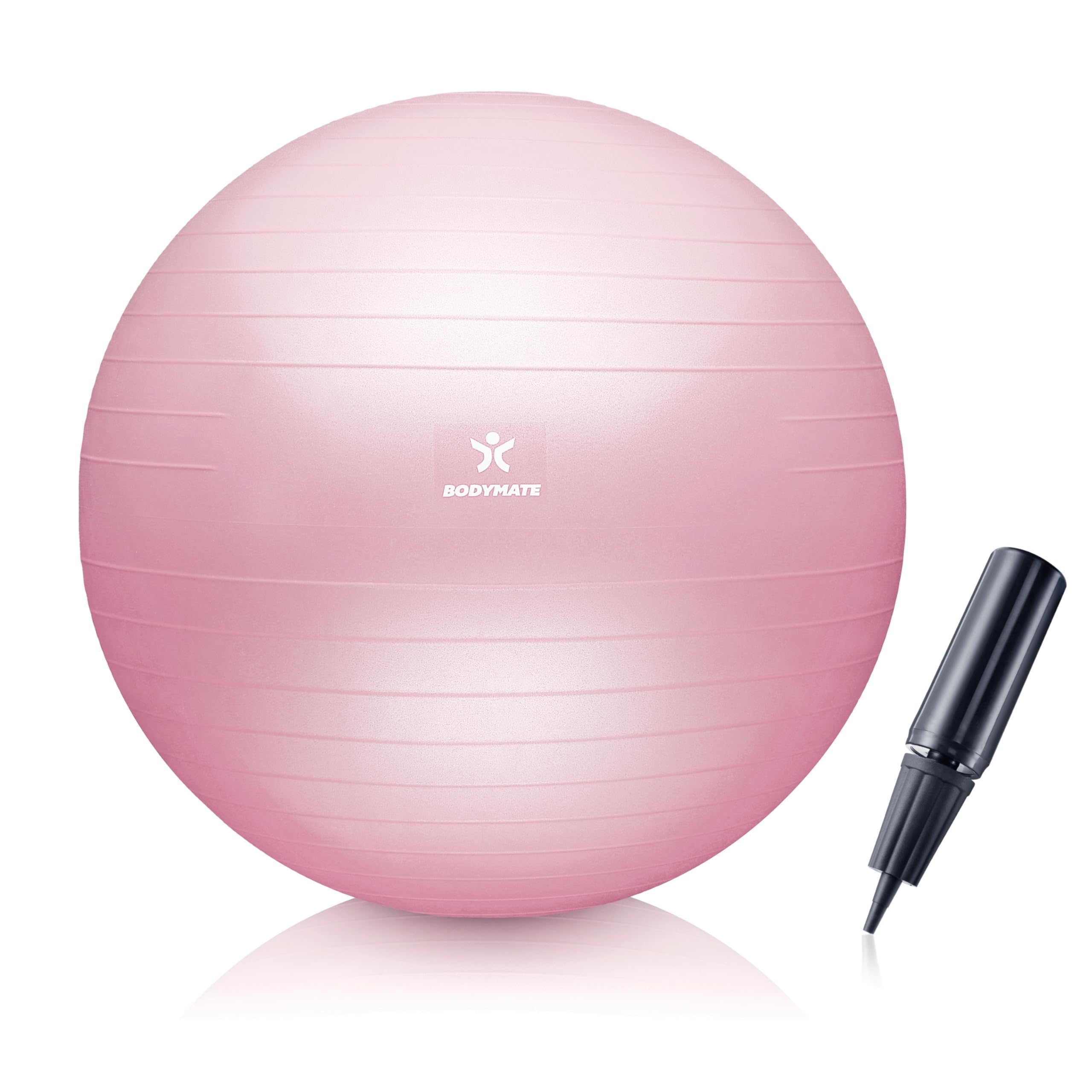 BODYMATE Exercise Ball - E-book with exercise guides included - Gym-quality Swiss balls for fitness, birthing, pregnancy - Air pump included - Anti-Burst - 55cm - Princess Pink — image 1