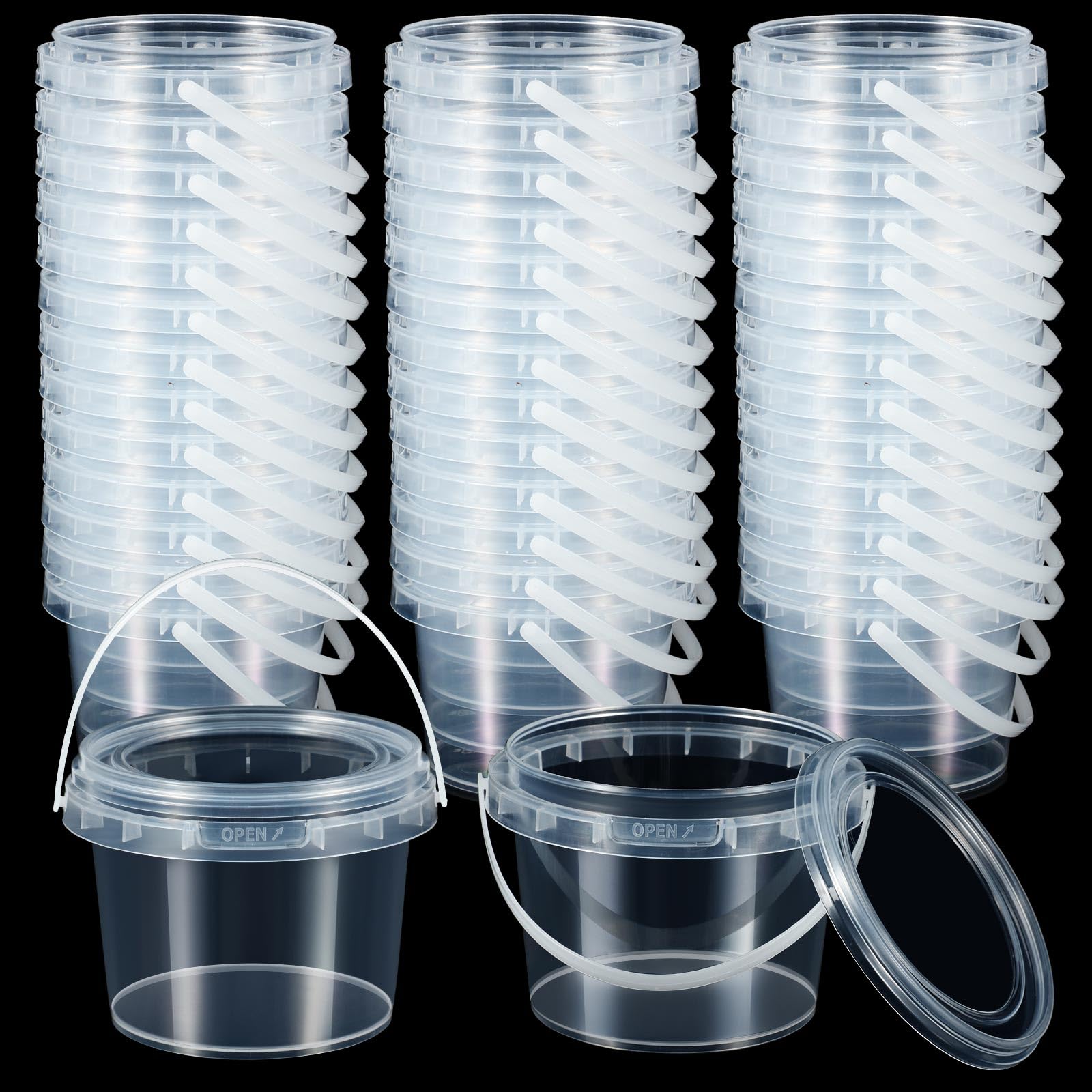 Photo 1 of Maxcheck 100 Pcs 10 oz Containers Bulk with Lids and Handles Plastic Clear 300ml Storage Bucket Storage Containers Mini Storage Case for DIY Art Craft, Pigment, Small Tools, Part Material
