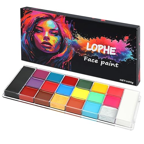 LOPHE Face Body Painting Kit,20 Colors Body Paint for Kids Adults, Safe & Non-Toxic Oil-Based Waterproof Face Paint Palette,Party Makeup Set for Halloween Christmas Cosplay