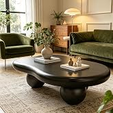 46" Cloud Coffee Table, Large Modern Wood Center Table for Living Room | Cream Aesthetic Low Accent Table, Unique Smooth Oval Cocktail Table, Black