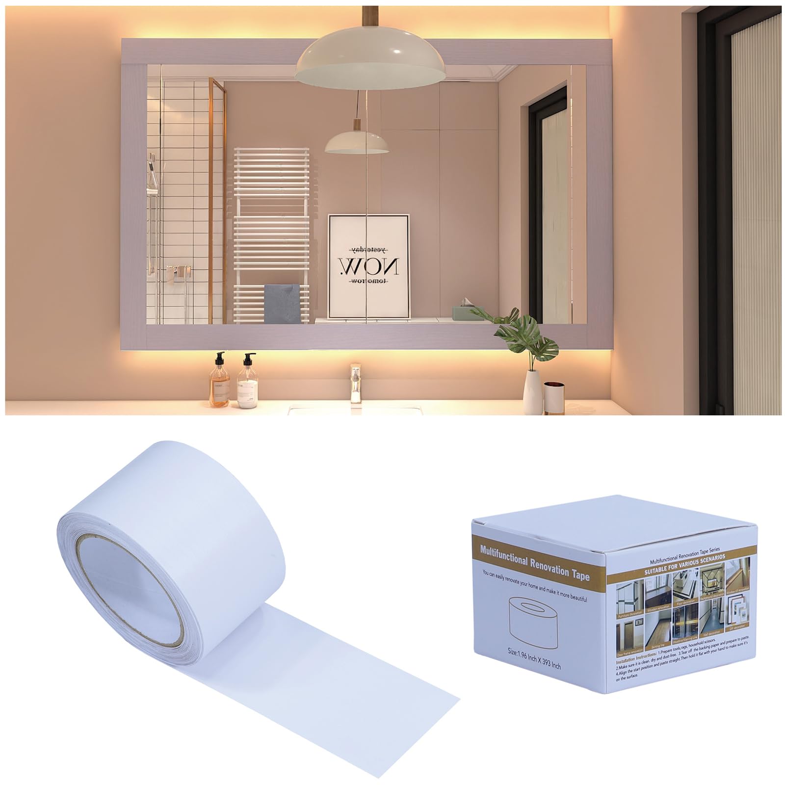 FEILAYS Wood Grain Stickers, Repair Holes in the Floor, Repair Wooden Doors with Decorative Strips, Waterproof Window Sills, Door Frame, Furniture, Wardrobe Renovation, 5 cm x 10 m, White