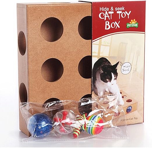 Petown Square Interactive Toys Wood Hide & Seek Cat Toy