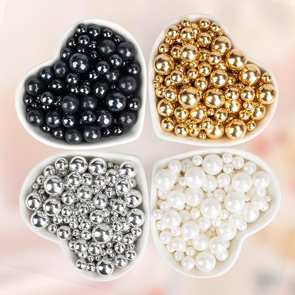 VALENTINE EDIBLE PEARL SPRINKLES FOR CAKE DECORATING,4 PACK,5.3OZ,GOLD SILVER WHITE AND BLACK SUGAR PEARLS SPRINKLE MIX,PERFECT FOR CAKE DECORATIONS,BAKING,ICE CREAM,COOKIES,CUPCAKE TOPPER,BIRTHDAY HOLIDAY PARTY WEDDING VALENTINE’S DAY SUPPLIES