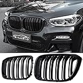 BILLDIO G01 G02 Grille - Black Kidney Grill Compatible with 2018-2021 X3 G01 2019-2021 X4 G02， Double Slats Glossy Black