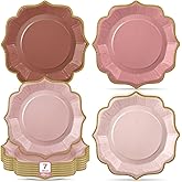 Potchen 48 Pcs Dusty Pink Dessert Plates 7 Inch Gradient Pink Scalloped Disposable Party Paper Plate for Valentine's Day, Galentine's, Wedding, Birthday, Baby Shower Party Supplies, 4 Colors