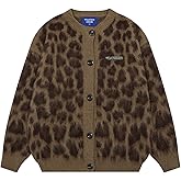 Aelfric Eden Leopard Print Cardigan Sweaters for Women Oversized Cheetah Y2k Crewneck Button Down Long Sleeve Cardigans
