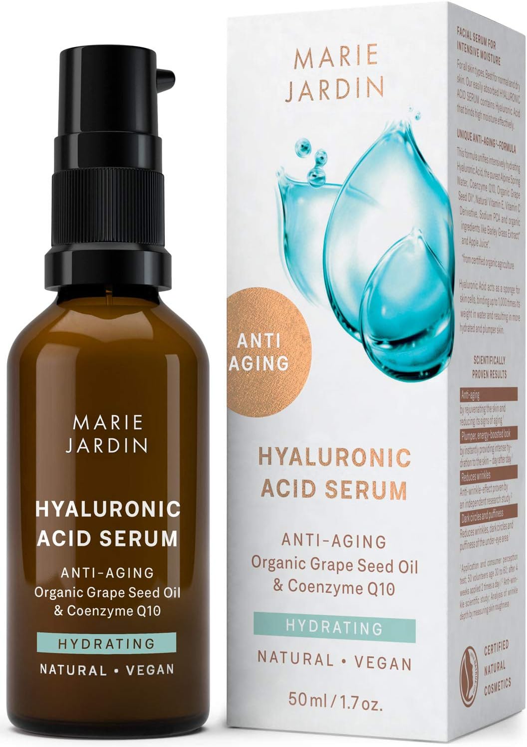 Hyaluronic Acid Serum for Face, Highly Dosed with Vitamin C and Q10, 100% VEGAN, Scientifically Proven Anti Aging Effects