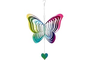 HOOSUN Rainbow Butterfly Bird Deterrents for Outside,Reflective Wind Spinner Gifts for Women Mom,3D Wind Chimes for Outside,Metal Pinwheels Bird Scare Devices for Garden Decor,Patio,Yard Decor,Hanging Decor