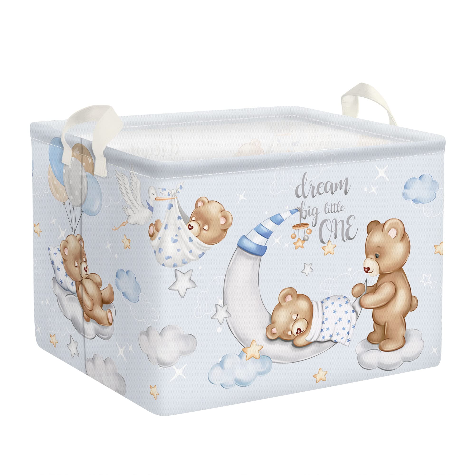 Clastyle Sleeping Animal Baby Laundry Hamper Collapsible Clothes Kids Storage Basket Waterproof Boys Girls Toy Box for Nursery Room, Bear, 40x30x30 cm