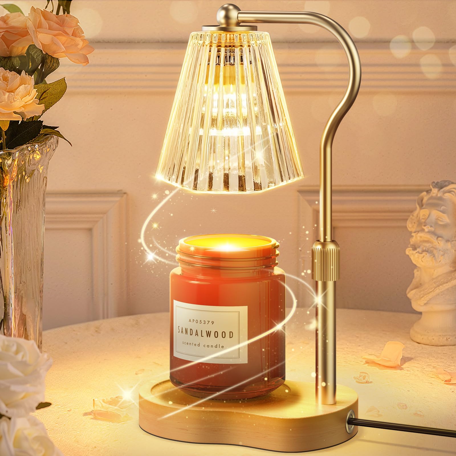 Photo 1 of Candle Warmer Lamp, Wax Melt Warmer with 2 Bulbs for Scented Jar Candles, with Timer Dimmer Adjustable Height, Home Decor Gift for Girl Friend Mom Sister Women, No Flame No Smoke Warming Light, Amber
