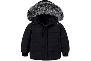 Enlifety 1-6T Toddler Jacket Boys Girls Winter Coats with Removable Fur Hood Kids Thicken Outerwear
