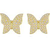 KQF Simple Butterfly Earrings 14K Solid Gold Zirconia Stud Earrings Boho Jewelry Anniversary Brithday Gifts For Women