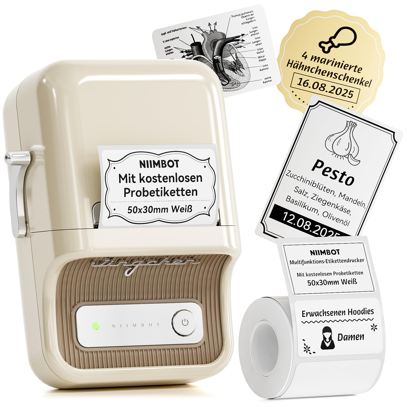 NIIMBOT Etikettendrucker B21, Selbstklebendes Etikettiergerät Bluetooth Beschriftungsgerät Sticker Drucker Label Printer für Lernen, Studiennotizen, Bilderdruck, Scrapbooking, enthält 230 Etiketten