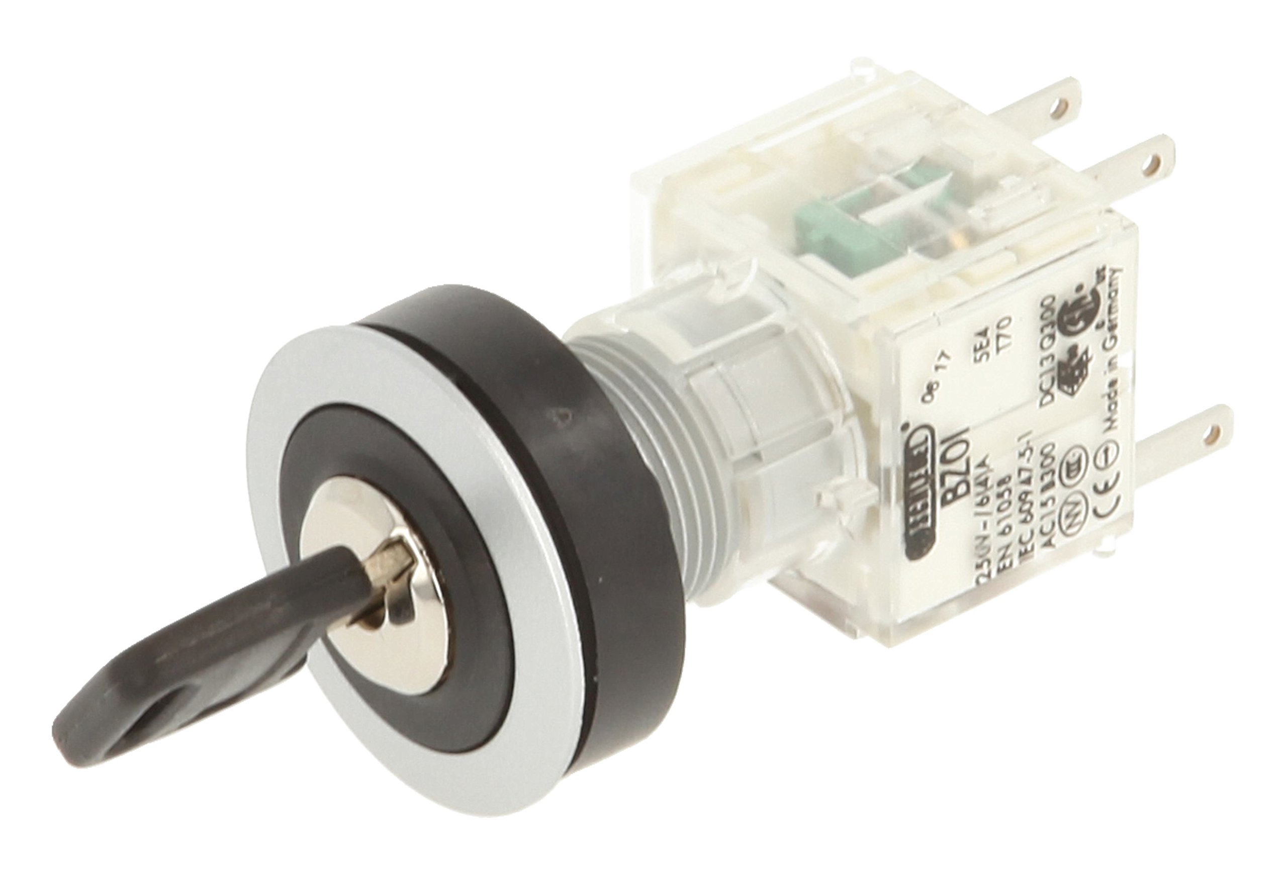 Schlegel 23.001.437 Key Switch Silver-Coloured, Locking, 2 Positions 11-13 o'clock, Push Contact Sensor, 2 N/O Contact