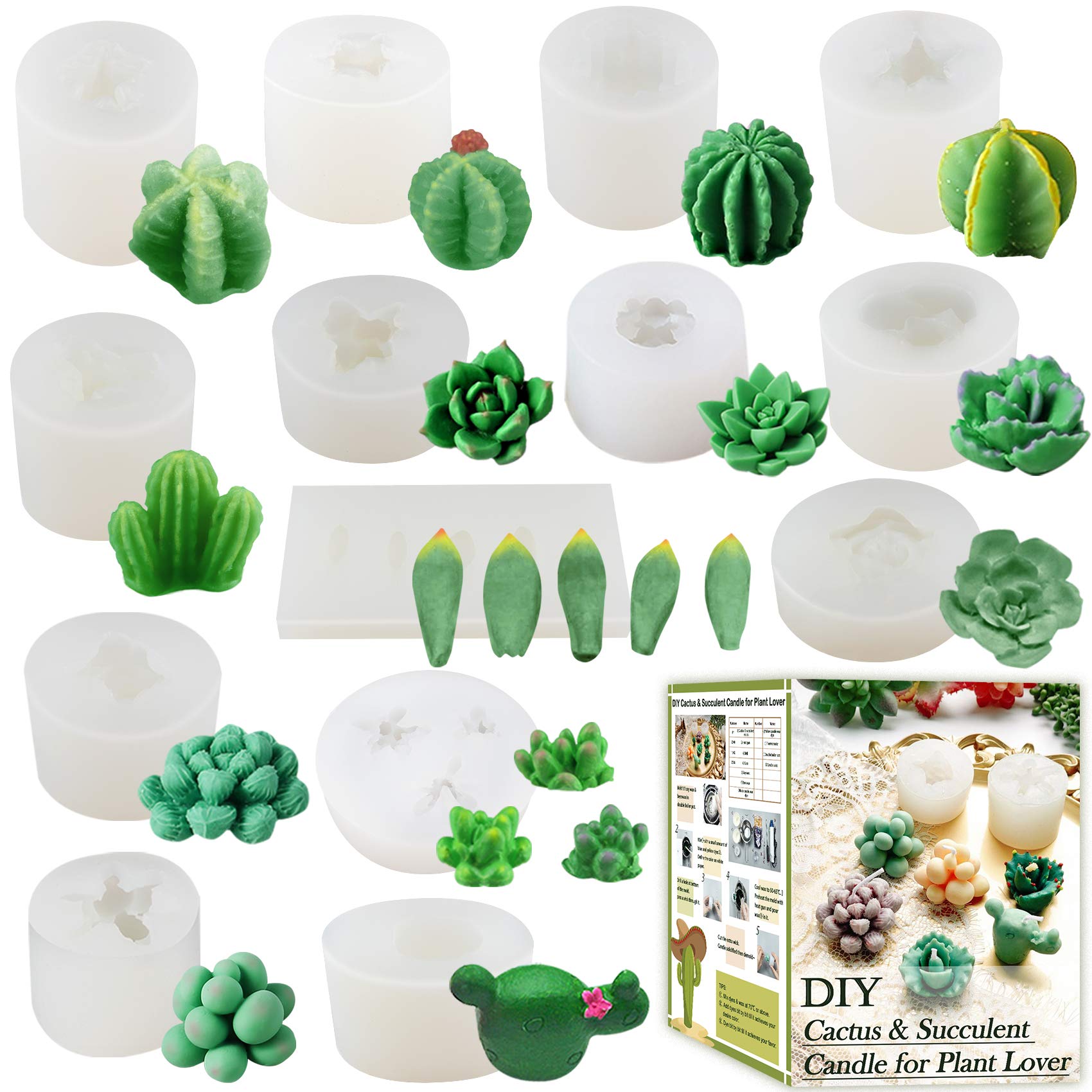 Musykrafties 15-Pack 3D Cactus and Succulent Plant Silicone Moulds for Epoxy Resin Soap Candle Wax Polymer Clay Concrete Plaster Fondant Cake Decor Chocolate Isomalt Smaller