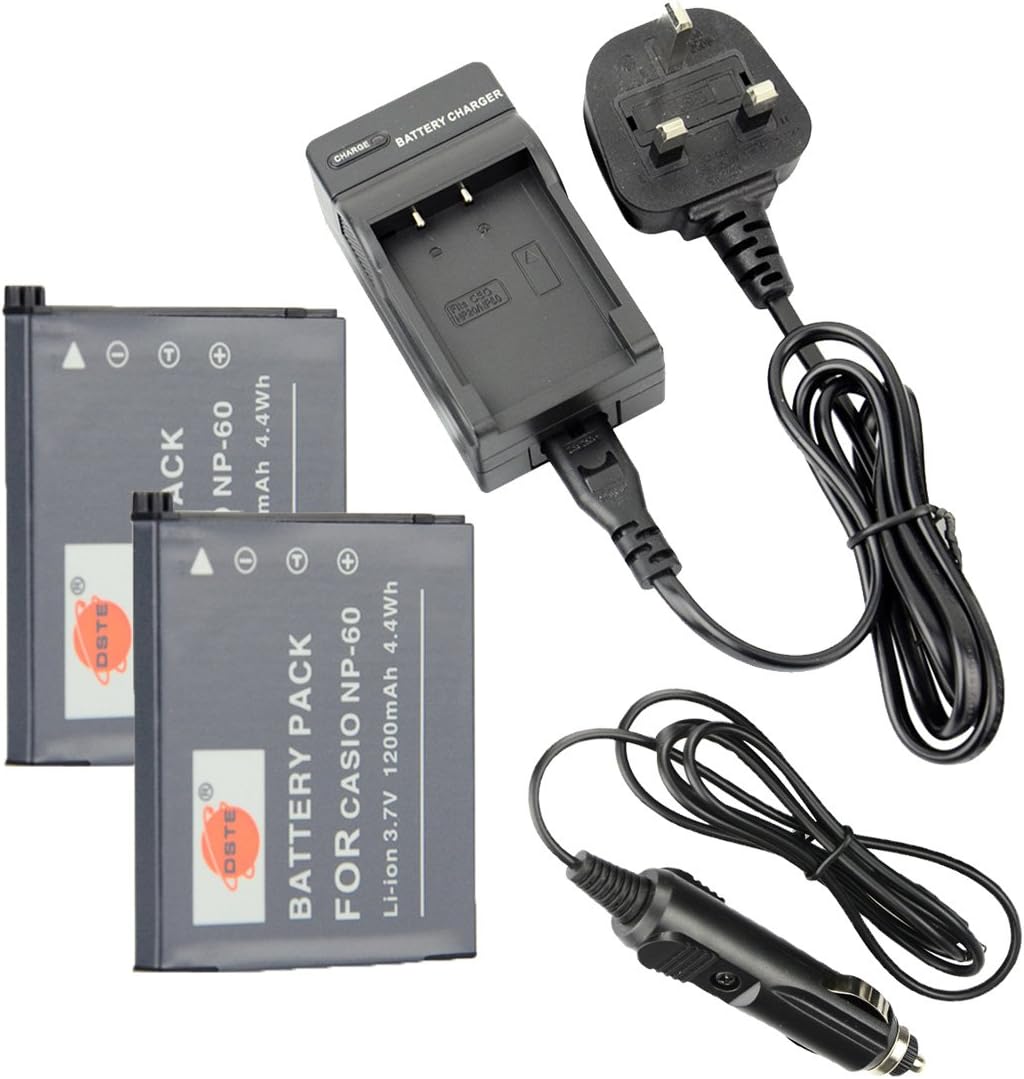 DSTE® 2x NP-60 Rechargeable Li-ion Battery + DC75U Travel and Car Charger Adapter for Casio Exilim Zoom EX-Z19 EX-Z19BK EX-Z19GN EX-Z19LP EX-Z19PK EX-Z19SR EX-Z20 EX-Z85VP EX-Z85 EX-Z85BE EX-Z85BK EX-Z85BN EX-Z85EO EX-Z85GN EX-Z85PK EX-Z85SR Exilim EX-S10 EX-S10BE EX-S10BK EX-S10RD EX-S10SR EX-Z80 EX-Z80BE EX-Z80BK EX-Z80GN EX-Z80PK EX-Z80SR EX-Z80VP EX-Z9 EX-Z9BK EX-Z9EO EX-Z9PK EX-Z9SR EX-FS10