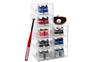 Uni HIMO Drop Front Shoe Box with Clear Door,8 pack Plastic Shoe Boxes Stackable,Thicken & Sturdy Organizer Containers For Sneakers,Fit up to US Size 12(13.5”x 10.5”x 7.4”) (White Clear, 8 Pack)