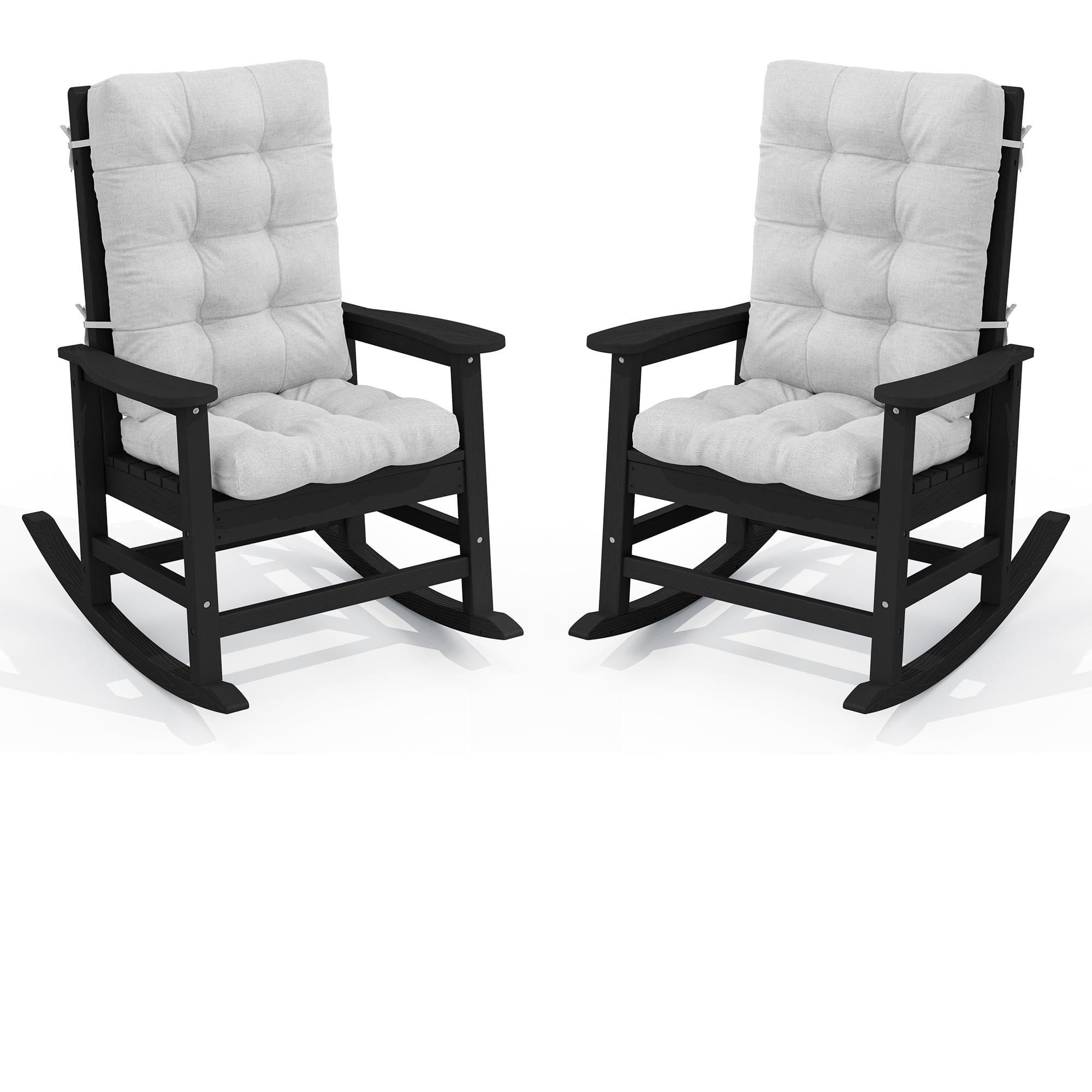 SERWALL Oversized Outdoor Rocking Chair Set of 2, HDPE Rocker with Cushions for Adults, Patio Rocking Chairs for Porch, Black(Cushions Come in Random Colors) Image