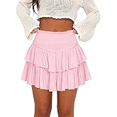 Pungdra Womens Casual Ruffle Mini Skirt Athletic Golf Tennis Skort Boho Tiered High Waist Layered Ruffle Flowy Short Skirts