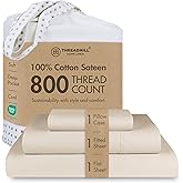 Threadmill Luxury 800 Thread Count 100% Cotton Sheets - Light Beige Sateen Weave Twin Size Bed-Sheets, Better Than Egyptian Cotton,3 Pc Solid Soft Bedding Set, Fits 15" Deep Pocket
