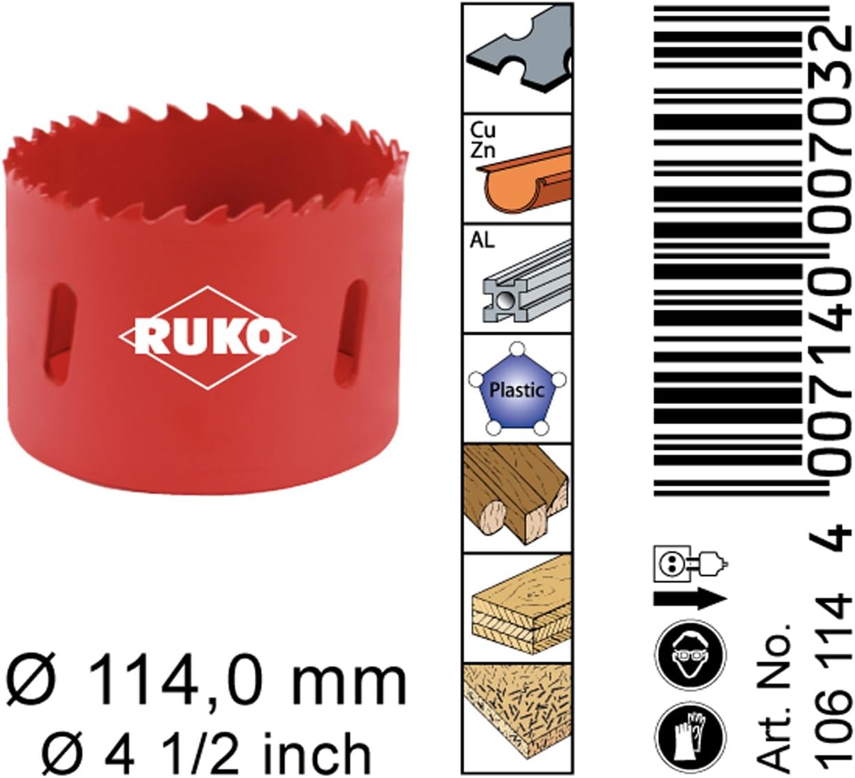 Ruko HSS Bi-Metal Hole Saw with Varied Toothing, Red Finish, 114mm Diameter, R106114 - Image 4