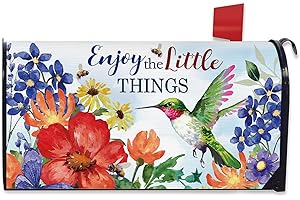 FBCOO Spring Summer Hummingbird Flower Mailbox Cover Magnetic Standard Size 20.5" x 18", Enjoy The Little Things Floral Decorative Post Letter Box Wrap Decor, Bee Garden Yard Outdoor Decoration