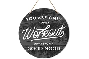 Muktoujaumai Gym Motivation Signs Wall Decor, Home Gym Inspirational Wall Decor Gym Hanging Signs Rustic Decorations for Office, Fitness, Workout Room, One Workout Away from a Good Mood