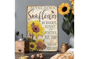 YOYI ART Sunflower Decor Gifts Tin Signs Advice from Sunflower Be Bright Sunny Positive Rise Shine Hold Head High,12x8 Inches Sunflower Kitchen Decor