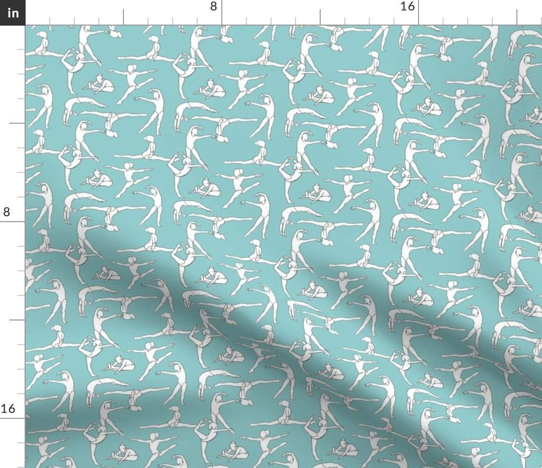 Gymnastics Fabric Gymnasts On Light Blue by Landpenguin Printed on